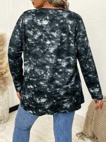 SHEIN Plus Tie Dye Button Detail Tee Graphic Tees Women Tops - Multicolor - View 2