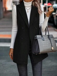 SHEIN Clasi Double Breasted Vest Blazer - Black - View 3