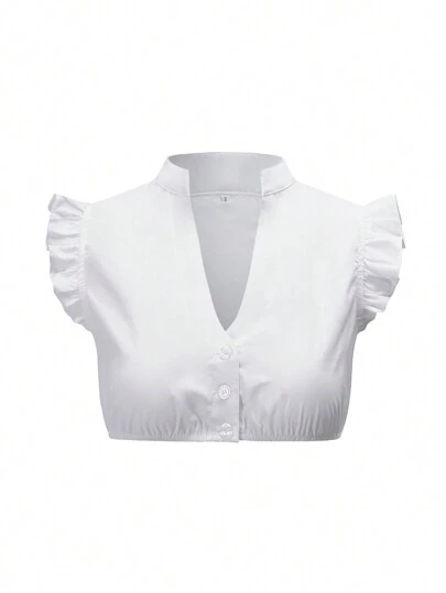 Women Oktoberfest Dirndl Blouse Traditional Bavarian Dirndl Blouse Shirt V Neck Crop Top, Halloween