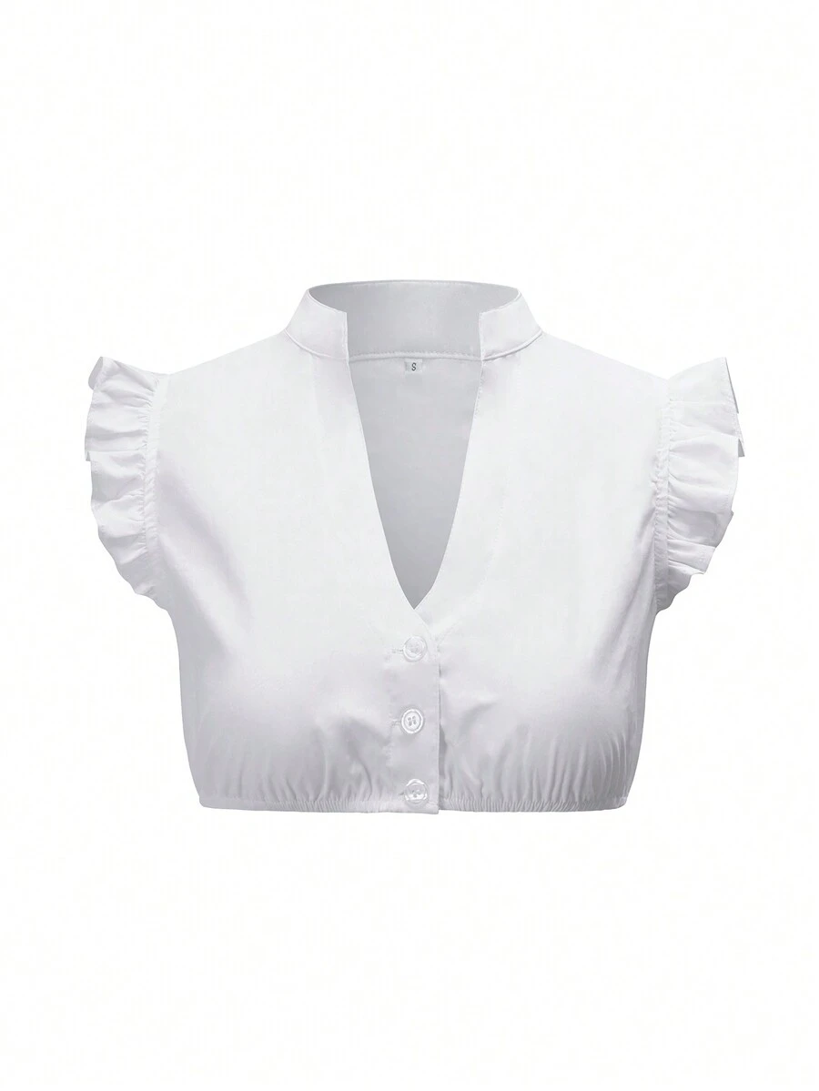 Women Oktoberfest Dirndl Blouse Traditional Bavarian Dirndl Blouse Shirt V Neck Crop Top, Halloween