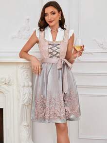 Women Oktoberfest Dirndl Blouse Traditional Bavarian Dirndl Blouse Shirt V Neck Crop Top, Halloween