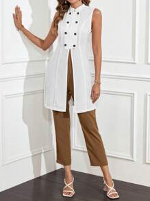 SHEIN Clasi 2pcs/Set Elegant Linen Blend Top And Pants Set - Multicolor - View 9