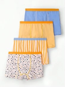 4pcs/Pack Tween Boys Cartoon Animal Print Breathable Comfortable Boxer Briefs - Multicolor - View 4