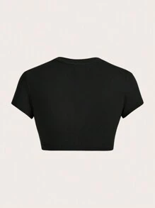 SHEIN EZwear 女士短袖圆领唇印修身短款 T 恤，休闲夏季图案