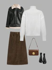 Maglione oversize con collo alto e chiusura lampo per ragazze adolescenti - Bianco - Visualizzare 2