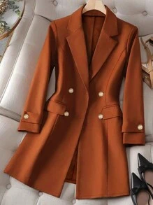 Women's Thickened Double-Sided Coat, Autumn/Winter - Brown - View 1