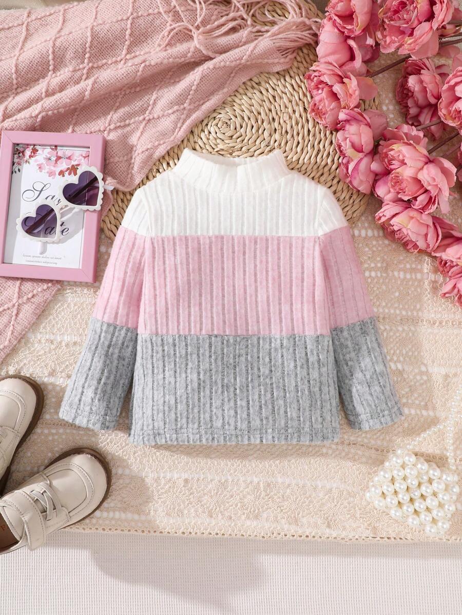 Baby Girl Color Block Stand Collar Top, Spring & Autumn