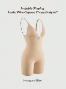 SHAPORA 女士纯色简约日常交叉绷带塑身衣 - 卡其色 - 查看 3