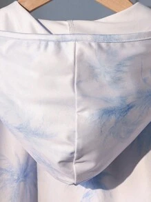 女童休闲蓝白棕榈树印花连帽拉链夹克，夏季 - 白色 - 查看 4