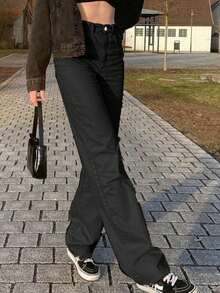 Y2K Music Festival Style Women Solid Color Belt Loop Straight Leg Casual Fashion Streetwear Sporty Long Pants