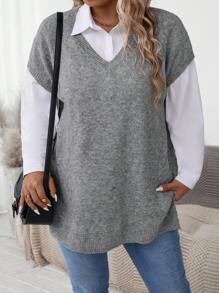 SHEIN Plus Size Spring Autumn Casual Short Sleeve Sweater