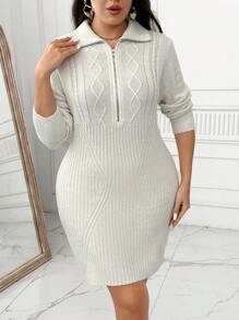 SHEIN LUNE Vestido suéter ajustado de color liso informal, talla grande, primavera/otoño - Multicolor - Ver 6