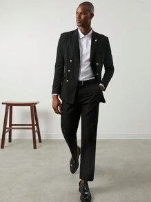 Manfinity VCAY 2pcs Men's Slim-Fit Casual Suit Set, Suitable For Autumn & Winter Office Wear - Black - View 4