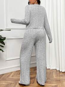 SHEIN EZwear Plus Size Light Gray Knitted Sweater Set, Autumn/Winter - Grey - View 2