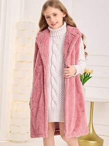 SHEIN Tween Girl Lapel Neck Single Button Vest Coat - Dusty Pink - View 3
