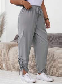 SHEIN LUNE Plus Size Casual Solid Drawstring Cargo Pants