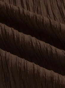 SHEIN Essnce 女式系腰纹理阔腿七分裤，休闲夏季 - 咖啡棕 - 查看 4