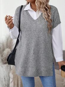 SHEIN Plus Size Spring Autumn Casual Short Sleeve Sweater