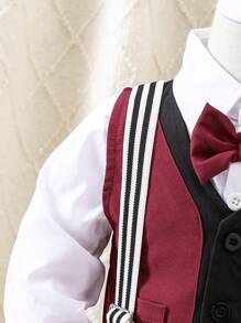 SHEIN Baby Jungen Vintage Französisch elegante Weste, Hemd, Hosenträger Hose Gentleman Anzug für Party & Ausgehen, Herbst Winter