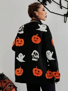SHEIN Unity 万圣节趣味百搭南瓜图案开衫