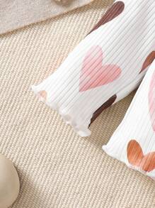 2pcs Baby Girl Casual Heart Print Long Sleeve Top And Pants Set, Spring Autumn - White - View 4