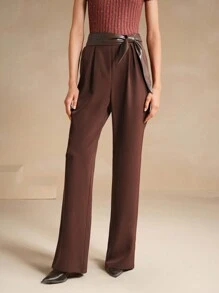 Anewsta Pantalones rectos con panel - Color caoba - Ver 1