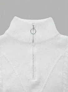 Maglione oversize con collo alto e chiusura lampo per ragazze adolescenti - Bianco - Visualizzare 4