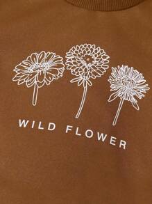 Tween Girl Floral Graphic Round Neck Sweatshirt - Brown - View 4