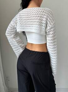 Lunelith SHEIN Lunessa Suéter corto casual y sexy de mujer, holgado y tejido con diseño hueco, para primavera y verano