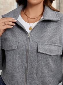 Áo khoác len ngắn cổ bẻ cỡ lớn, mùa thu - Xám - Xem 7
