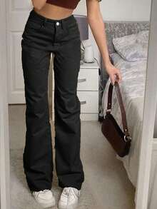 Y2K Music Festival Style Women Solid Color Belt Loop Straight Leg Casual Fashion Streetwear Sporty Long Pants