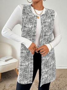 SHEIN Essnce Women's Spring/Autumn Casual All-Over Print Vest Jacket - White - View 4