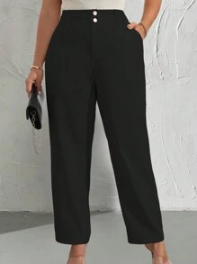 EMERY ROSE Pantalon costume casual unicolore grande taille - Noir - Voir 1