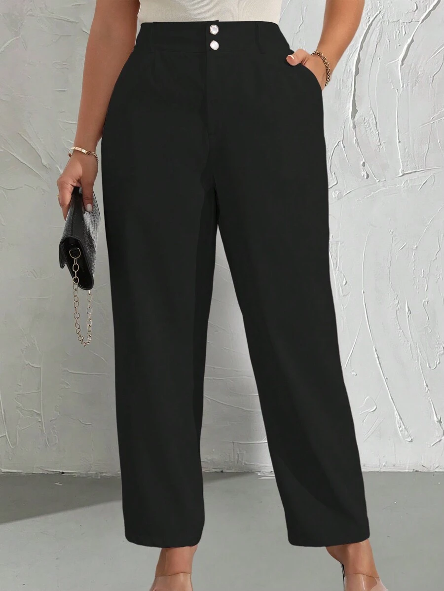 EMERY ROSE Pantalon costume casual unicolore grande taille - Noir - Voir 1