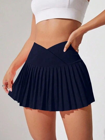 Gameset SHEIN Sport 女士纯色褶皱简约 A 字裙，休闲日常穿搭网球裙运动裙