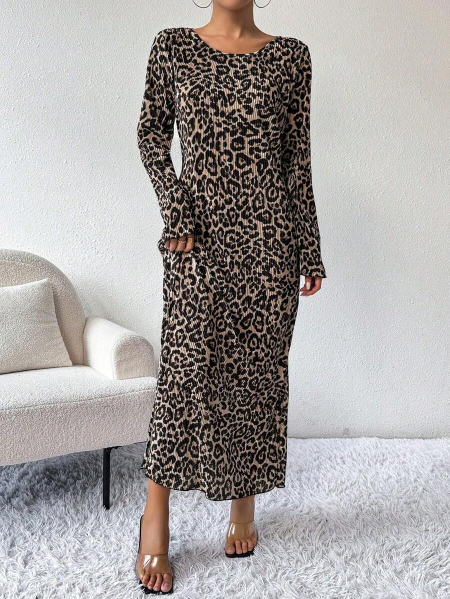 SHEIN Clasi 女士豹纹长裙 女式超长套装 - 黑色 - 查看 1