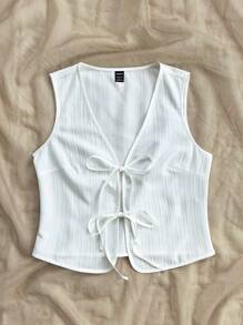 Soleia 女士白色纹理编织系带休闲吊带背心上衣，分层单品 - 白色 - 查看 5