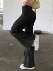 Y2K Music Festival Style Women Solid Color Belt Loop Straight Leg Casual Fashion Streetwear Sporty Long Pants