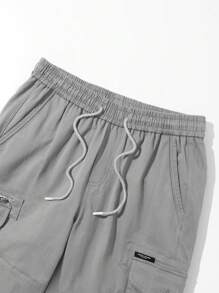 Manfinity Homme Pantalones casuales de cargo con cordón de unicolor para hombre - Gris Claro - Ver 6