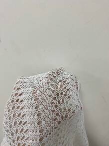 SHEIN PETITE Short Hollow Knit Sweater For Casual Occasions, Knit Pullover Fall Winter - White - View 7