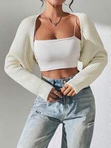 SHEIN PETITE Short Style Casual Loose Cardigan,Long Sleeve Tops - Black and White - View 7