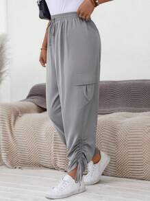 SHEIN LUNE Plus Size Casual Solid Drawstring Cargo Pants
