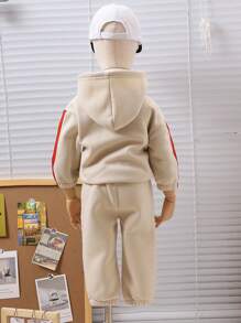 男婴秋冬装纯色休闲连帽运动衫和运动裤 - 卡其色 - 查看 2