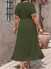 Franclia Plus Size Vacation Casual Contrast Lace Tie-Up Wrap Dress