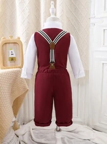 SHEIN Baby Jungen Vintage Französisch elegante Weste, Hemd, Hosenträger Hose Gentleman Anzug für Party & Ausgehen, Herbst Winter