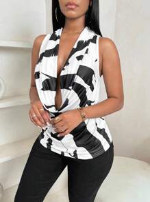 Zolique Áo ba lỗ không tay thanh lịch, giản dị, gợi cảm, cổ trễ cho nữ, in họa tiết sọc ngựa vằn, trang phục công sở và giải trí hàng ngày, áo thu - Nhiều màu - Xem 3