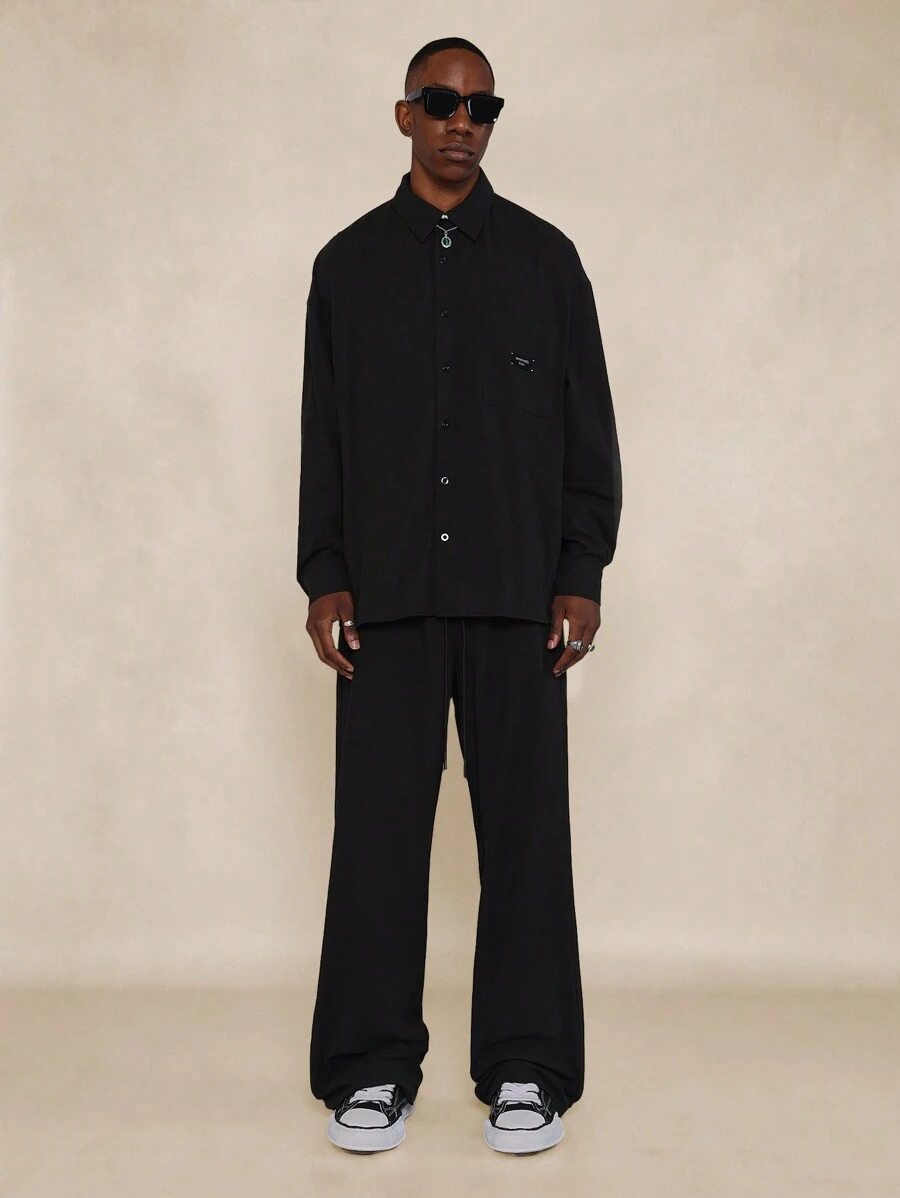 SUMWON Relaxed Fit Textured Long Sleeve Shirt And Pant 2 Piece Set - Black - View 1