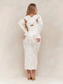 MISSGUIDED Sheer Lace Patter Cross Wrap Long Sleeves Bodycon Maxi Dress - White - View 2