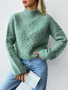 EURMUSE Knitwear Chunky Pullover With Pretty Cable Design (Whole Garment) - Mint Green - View 2