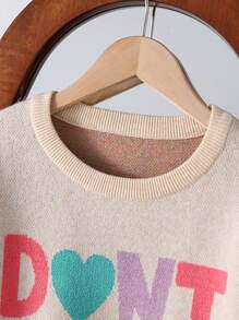 Tween Girls Fashionable Letter Pattern Knitted Sweater, Autumn & Winter - Khaki - View 5